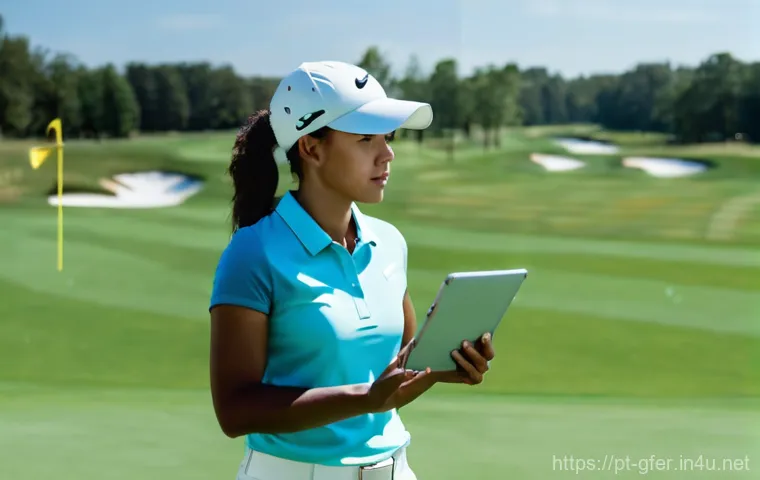골프코치가 추천하는 연습 루틴 - **Prompt 2: The Focused Short Game**
    "A close-up, highly detailed shot of a female golfer puttin...