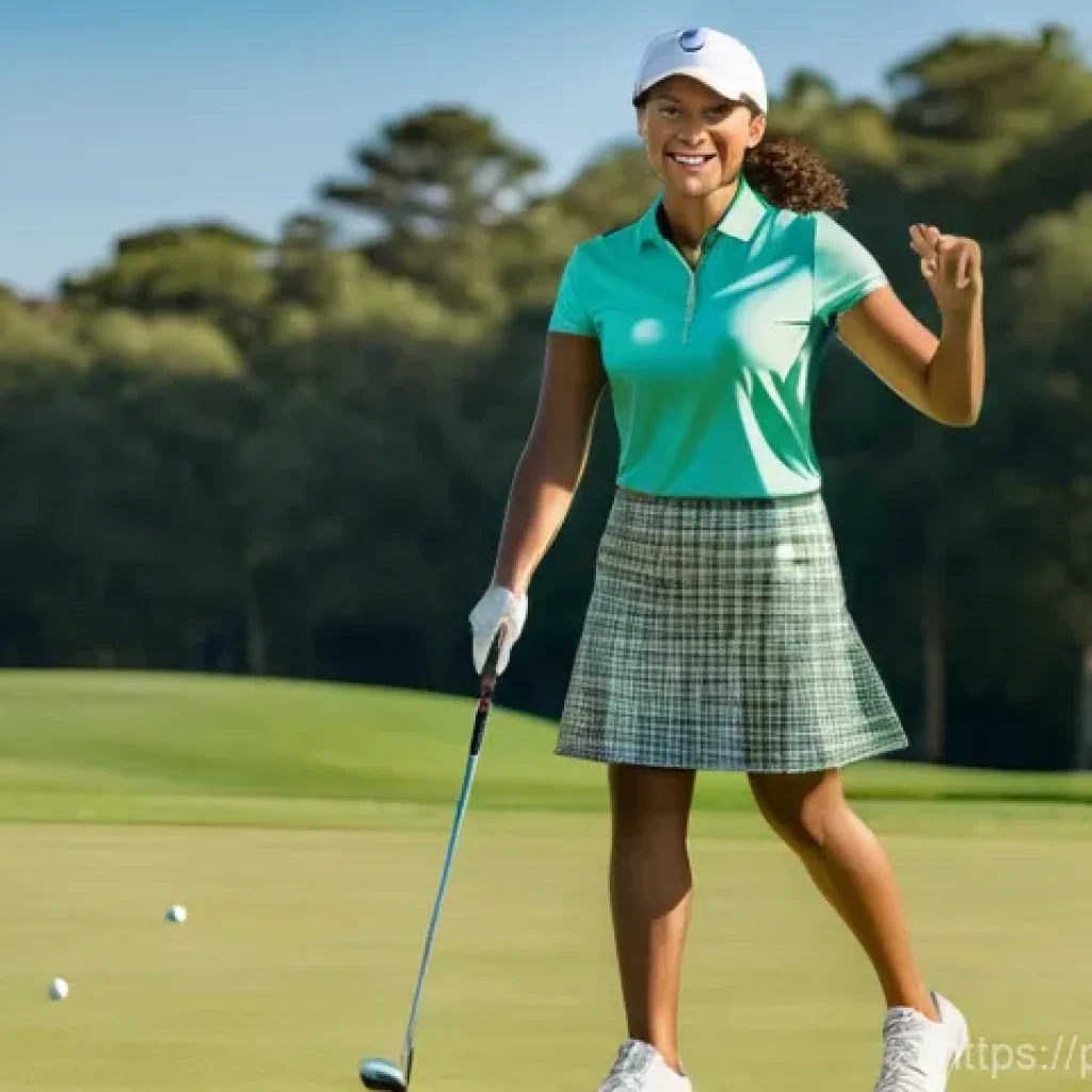 골프 프로로서 자기 브랜딩하기 - **Prompt:** A dynamic, mid-shot of a professional female golf instructor on a lush green golf course...