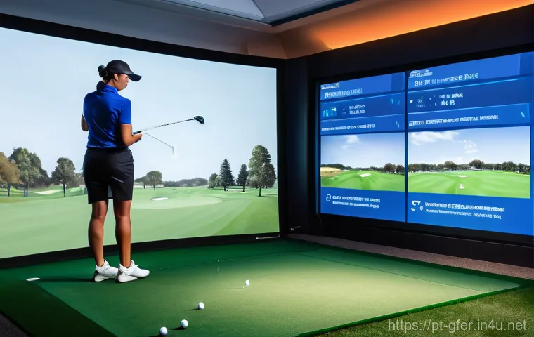 골프 티칭 사례 모음 - **Data-Driven Golf Coaching Session:**
"A professional male golf coach, approximately in his 40s...