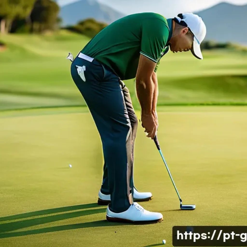 골프 프로의 연간 목표 설정 방법 - A professional male golfer practicing putting and chipping on a lush green golf course during golden...
