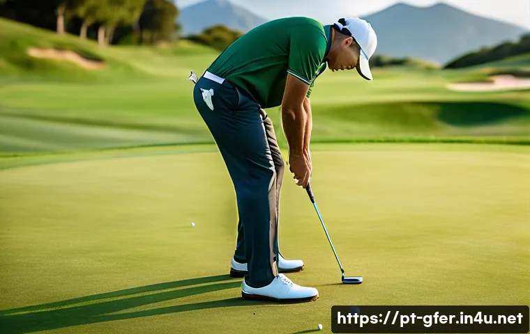 골프 프로의 연간 목표 설정 방법 - A professional male golfer practicing putting and chipping on a lush green golf course during golden...