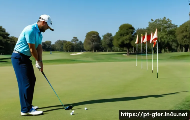 골프 프로 자격증 취득 절차 - A professional golf instructor demonstrating the correct posture and swing technique on a lush green...