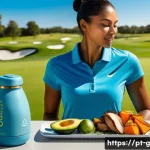 골프 프로가 알아야 할 스포츠 영양학 - A vibrant and detailed illustration of a professional golfer preparing for a game on a lush golf cou...