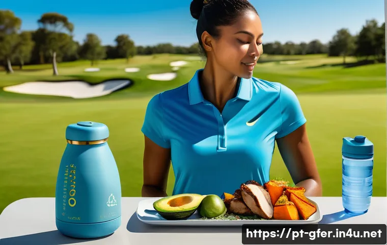 골프 프로가 알아야 할 스포츠 영양학 - A vibrant and detailed illustration of a professional golfer preparing for a game on a lush golf cou...